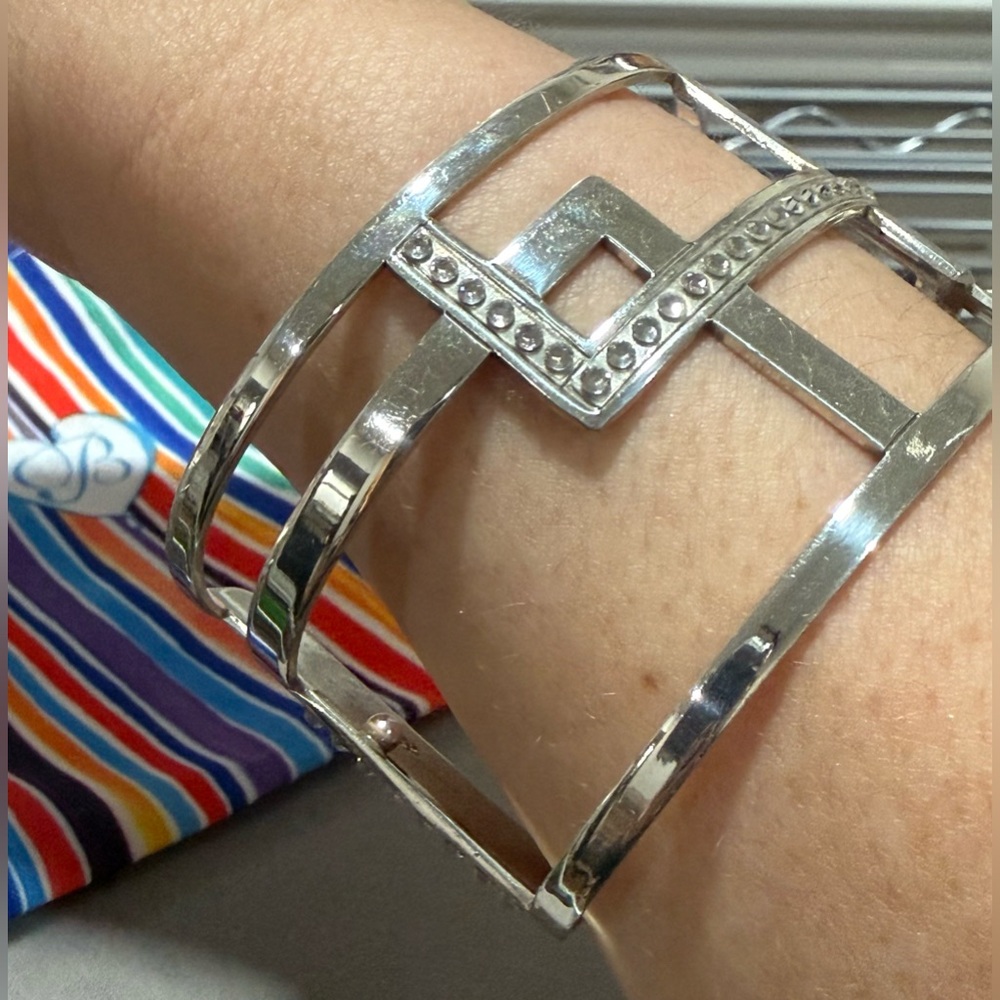 Brighton Christo Nile Silver Plated with  Crystals- Wide Cuff Bangle Bracelet